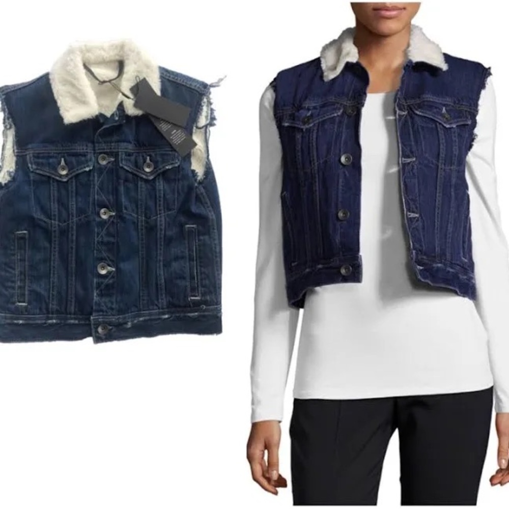 Helmut Lang Women’s Small Shrunken Denim Sherpa Vest